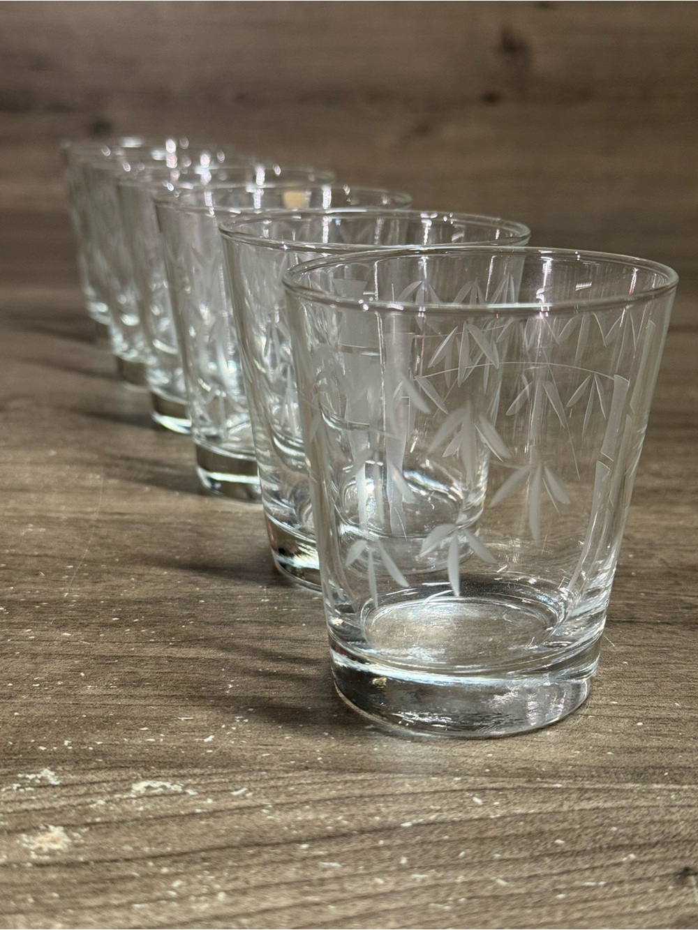 (6) Vintage Noritake Sasaki Bamboo Etched Glassware Old Fashion Glasses Set of 6